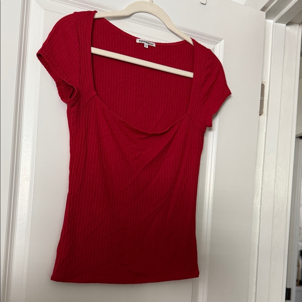 Reformation Red Ribbed Women's Top